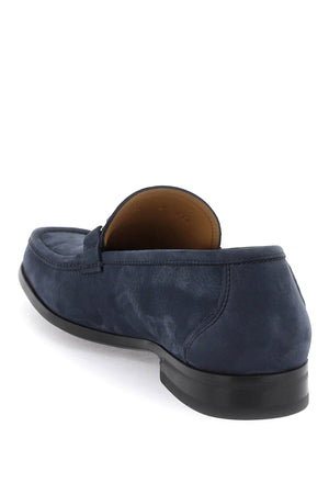 FERRAGAMO Blue Nubuck Gancini Hook Loafers for Men - FW23