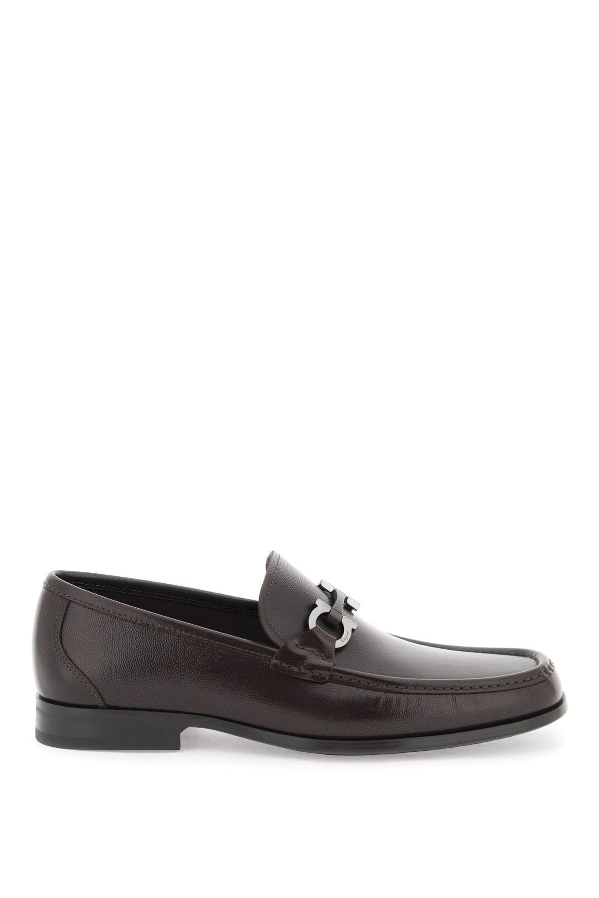 FERRAGAMO Embossed Leather Loafers with Gancini Hook Embellishments