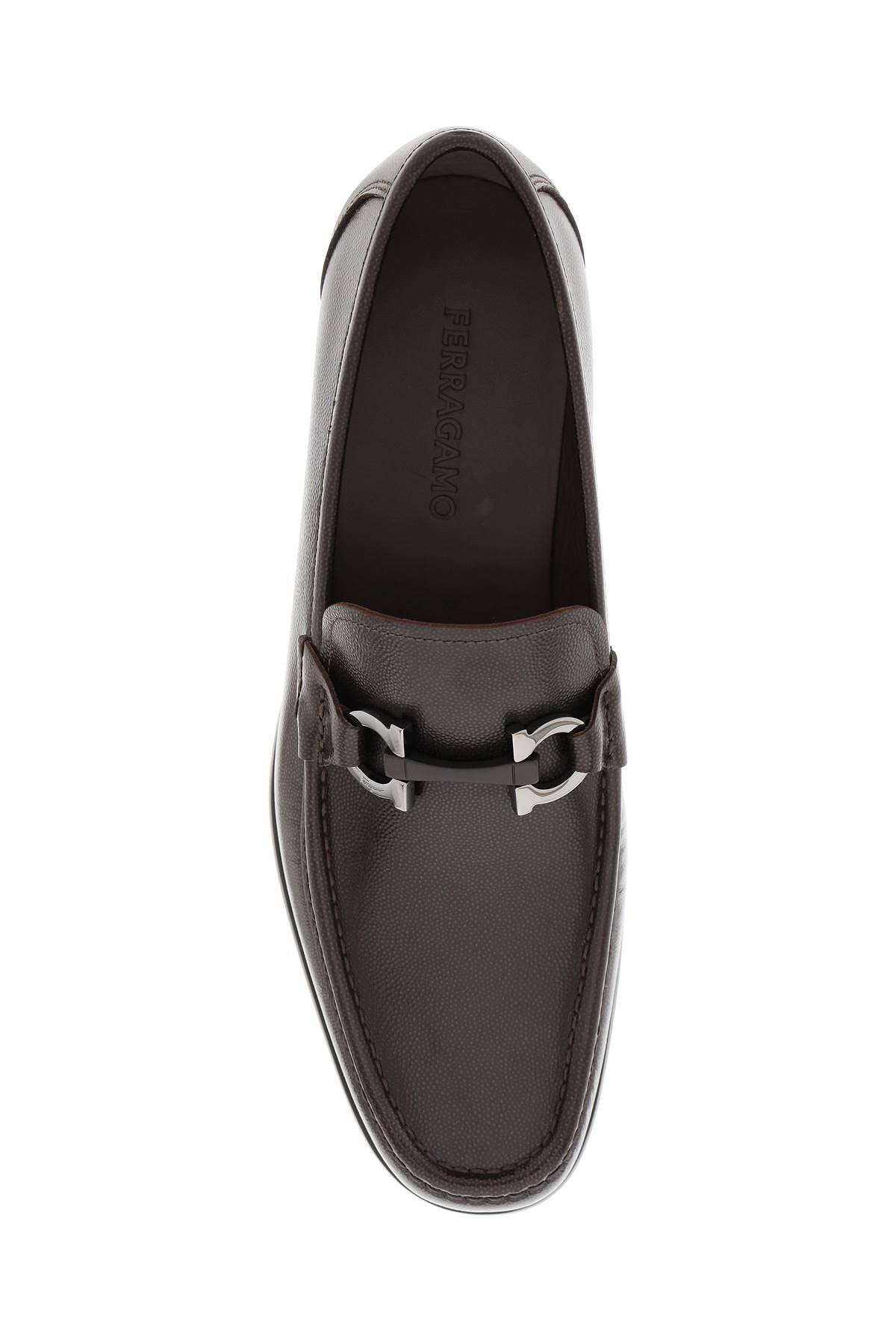 FERRAGAMO Embossed Leather Loafers with Gancini Hook Embellishments