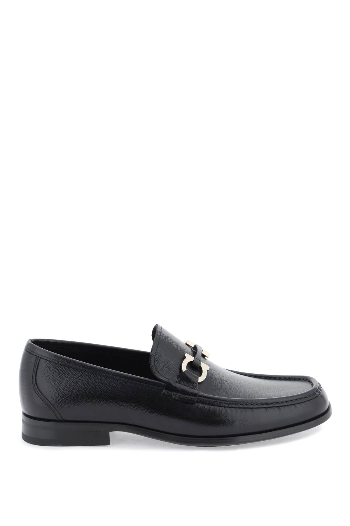 FERRAGAMO Men's Grained Leather Loafers with Gancini Hardware