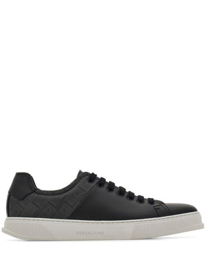 Ferragamo Leather and Jacquard Fabric Monogram Clayton Sneakers