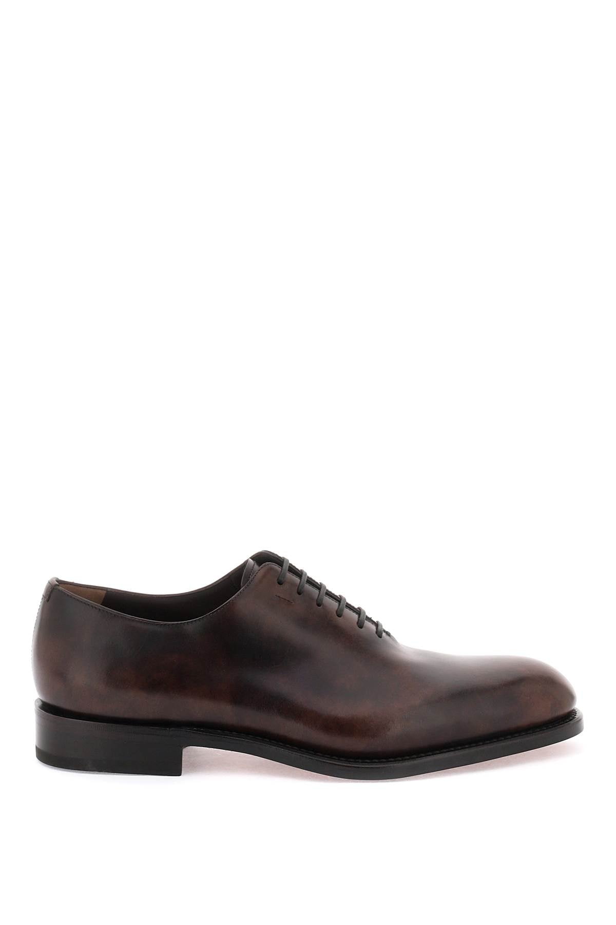 FERRAGAMO Shiny Leather Oxford Lace-Ups for Men