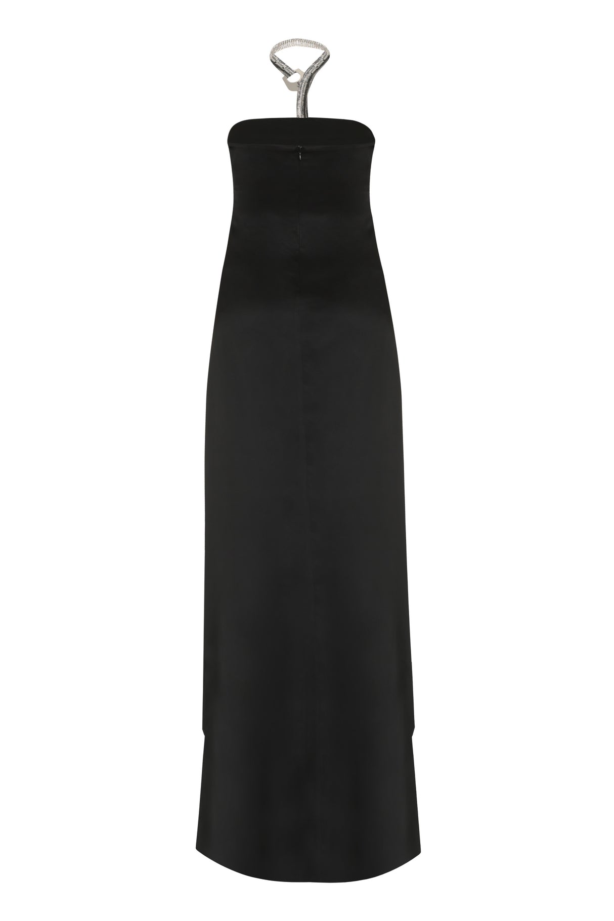 GIUSEPPE DI MORABITO Black Satin Dress with Rhinestone Appliqué and Asymmetric Hem for Women - SS24