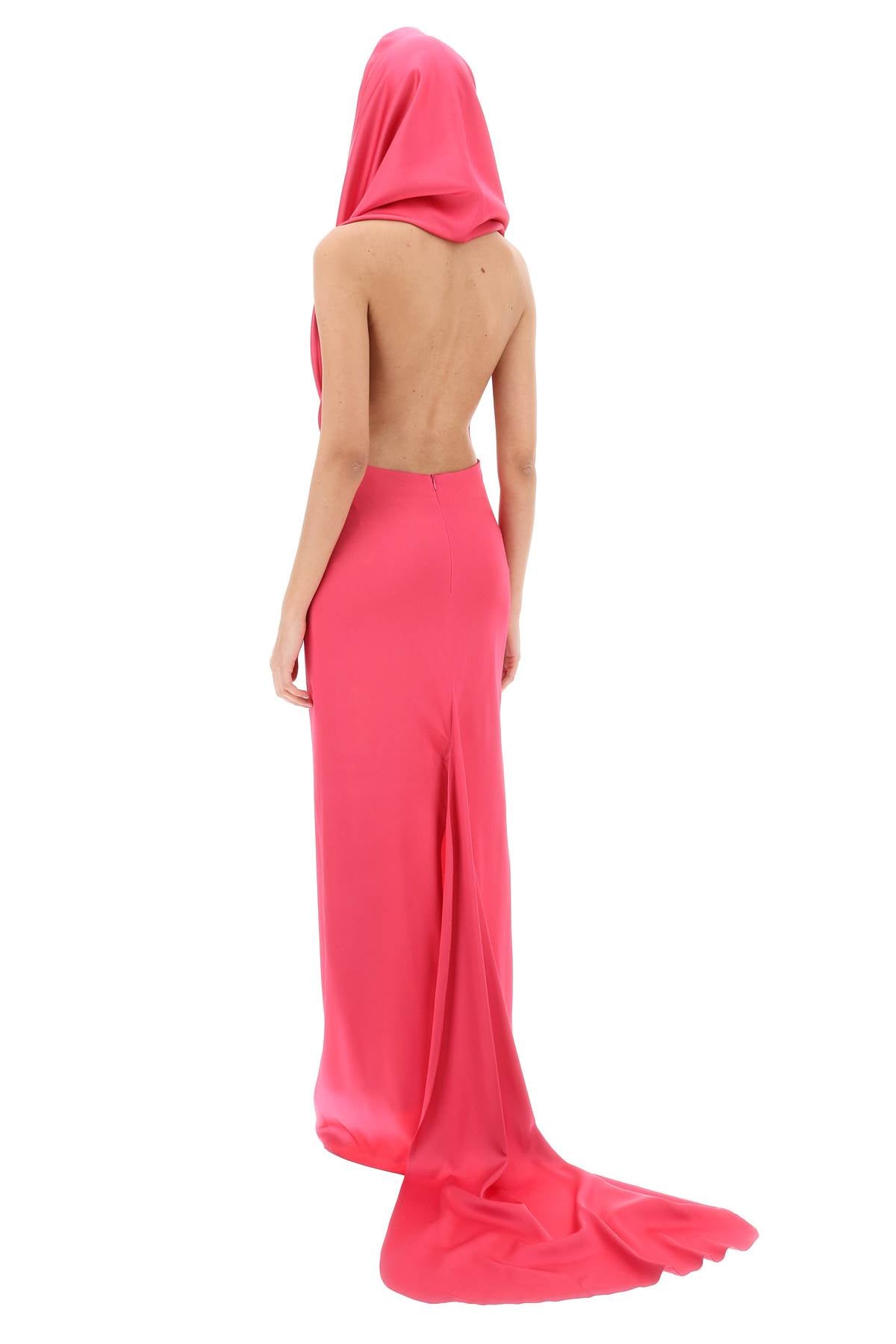 GIUSEPPE DI MORABITO Stunning Pink Maxi Gown with Built-in Hood in Satin Fabric