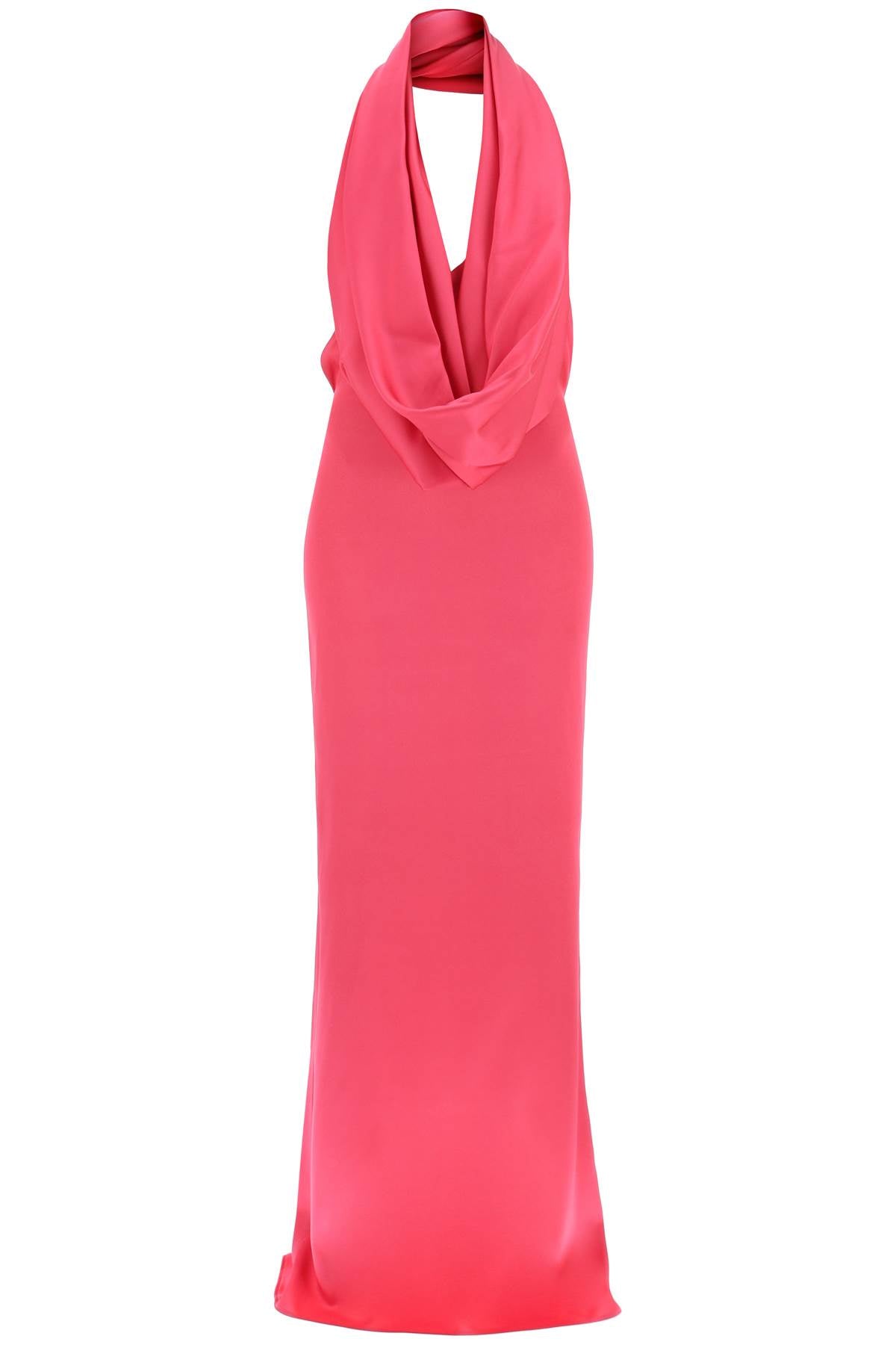 GIUSEPPE DI MORABITO Stunning Pink Maxi Gown with Built-in Hood in Satin Fabric