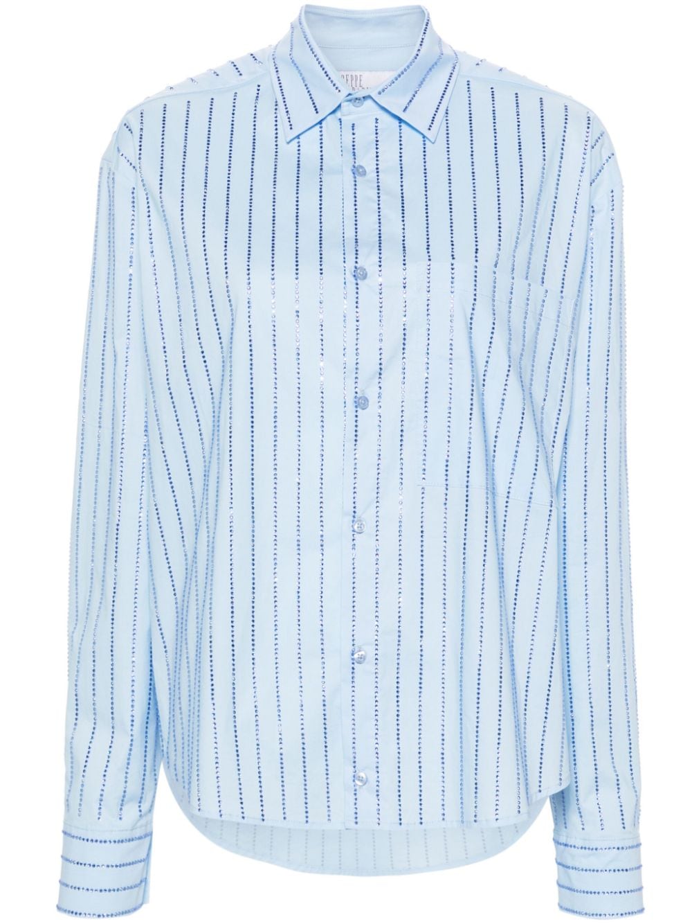 GIUSEPPE DI MORABITO Crystal Embellished Striped Shirt for Women in Light Blue - SS24