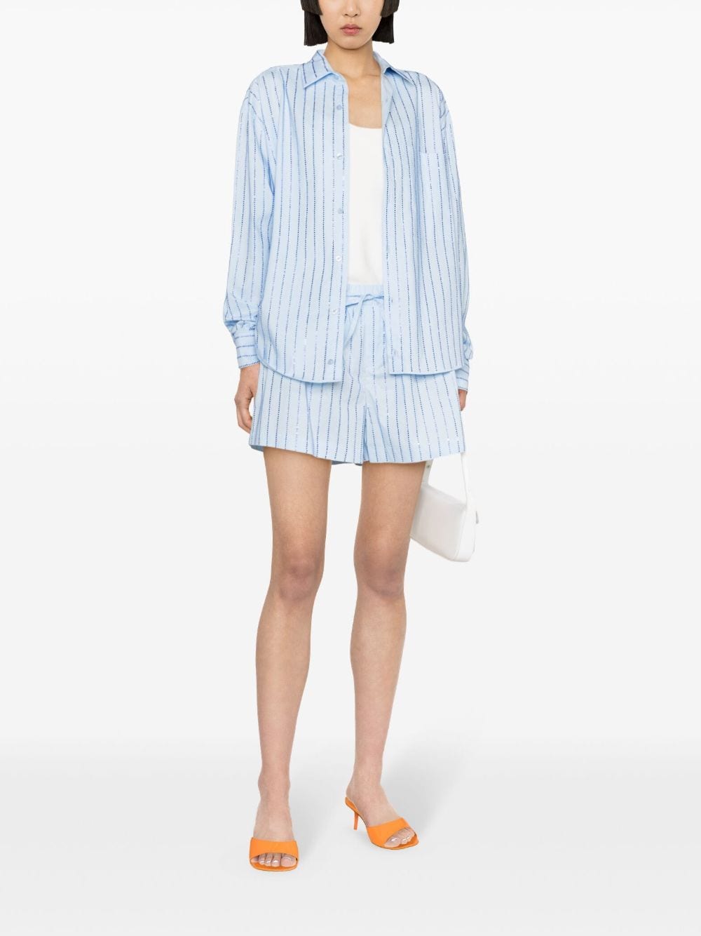 GIUSEPPE DI MORABITO Crystal Embellished Striped Shirt for Women in Light Blue - SS24