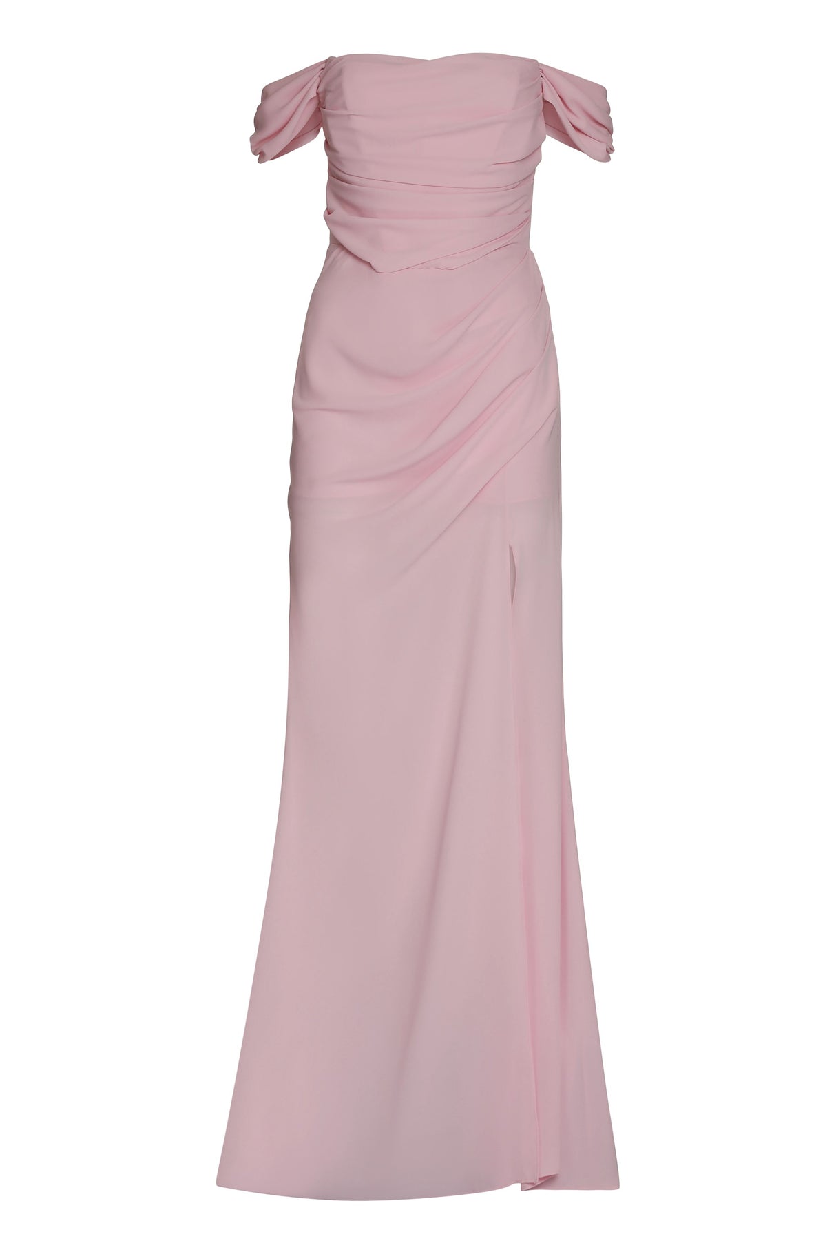 GIUSEPPE DI MORABITO Pink Draped Crepe Dress with Deep Side Slit for Women