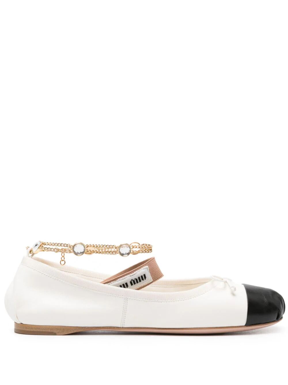 MIUMIU Leather Ballerina with Chain Detail