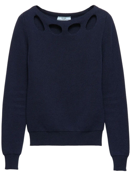 PRADA Boxy Fit Boat Neck Cotton Sweater for Men