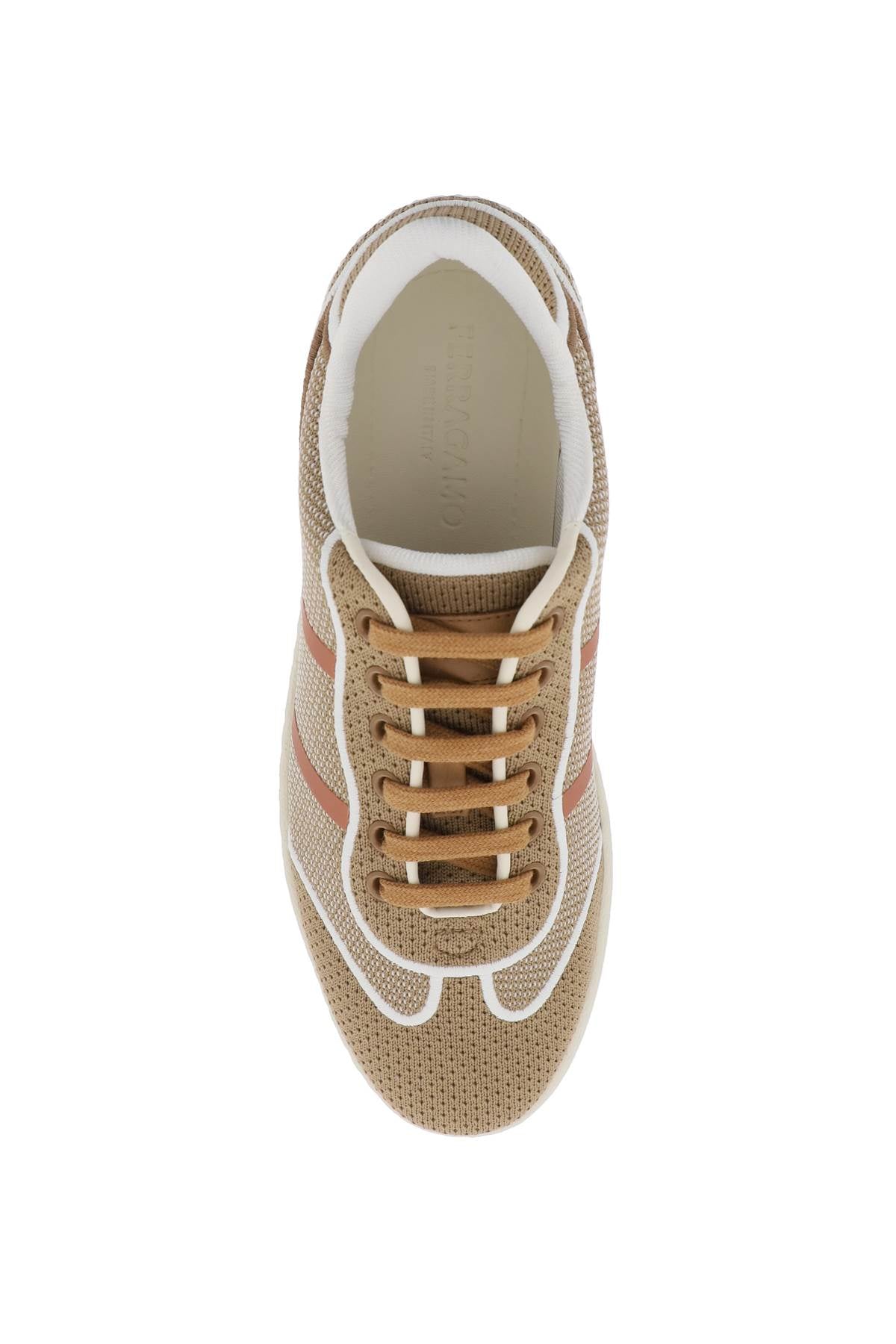 FERRAGAMO Vintage-Inspired Tan Mesh Low-Top Sneakers for Women