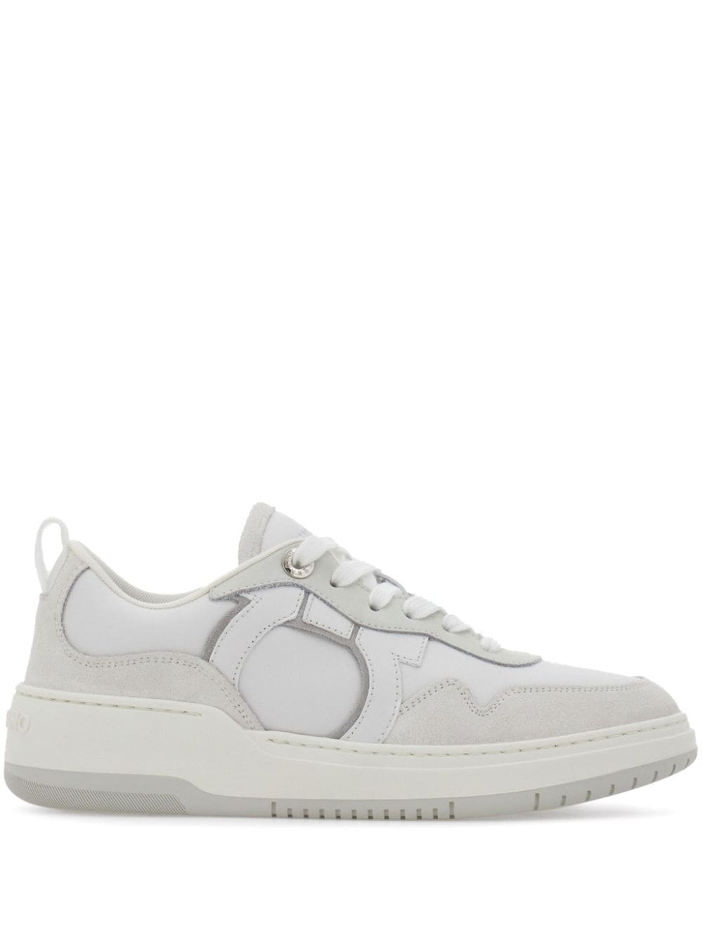 FERRAGAMO OPTICAL WHITE Gancini Hook Leather Sneakers - SS24 Collection
