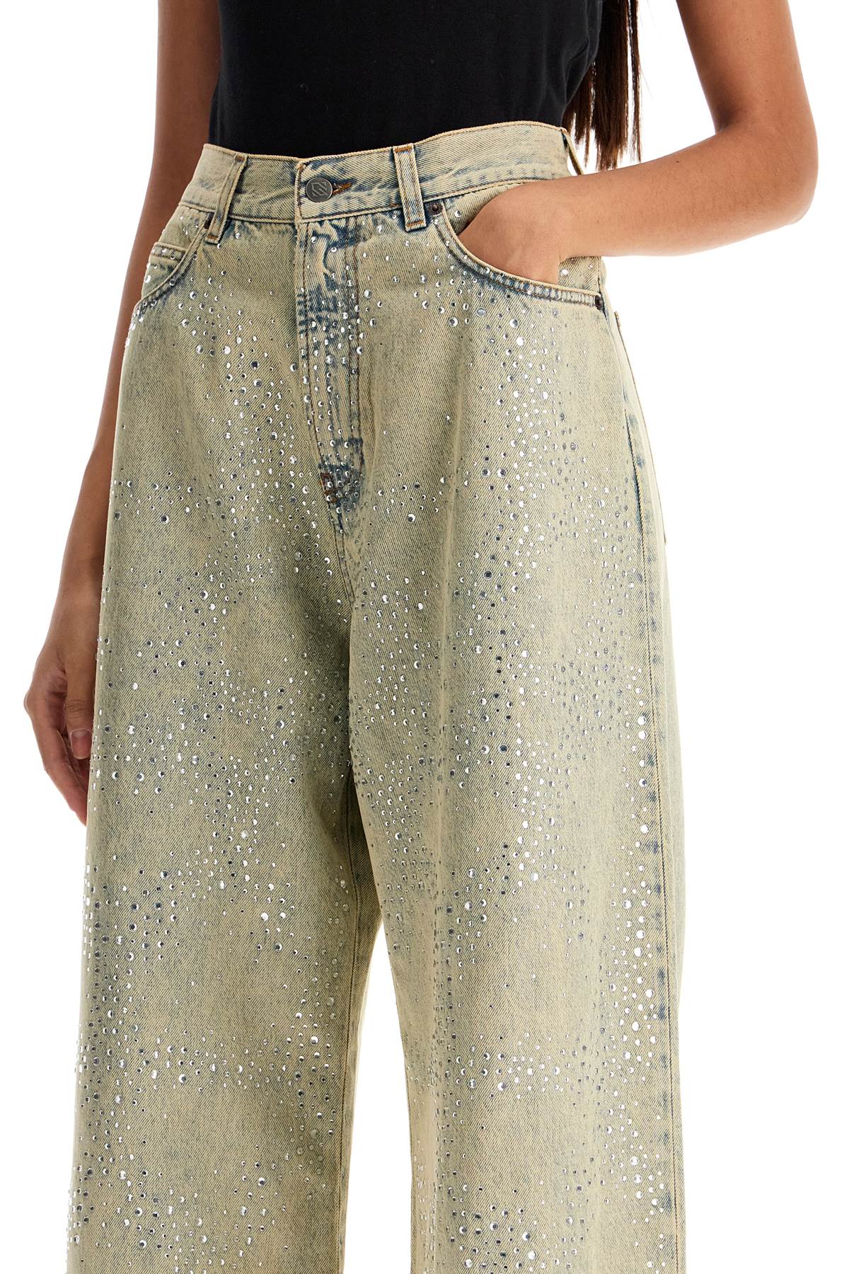 GIUSEPPE DI MORABITO Wide Leg High-Waisted Jeans with Rhinestones - Size 26