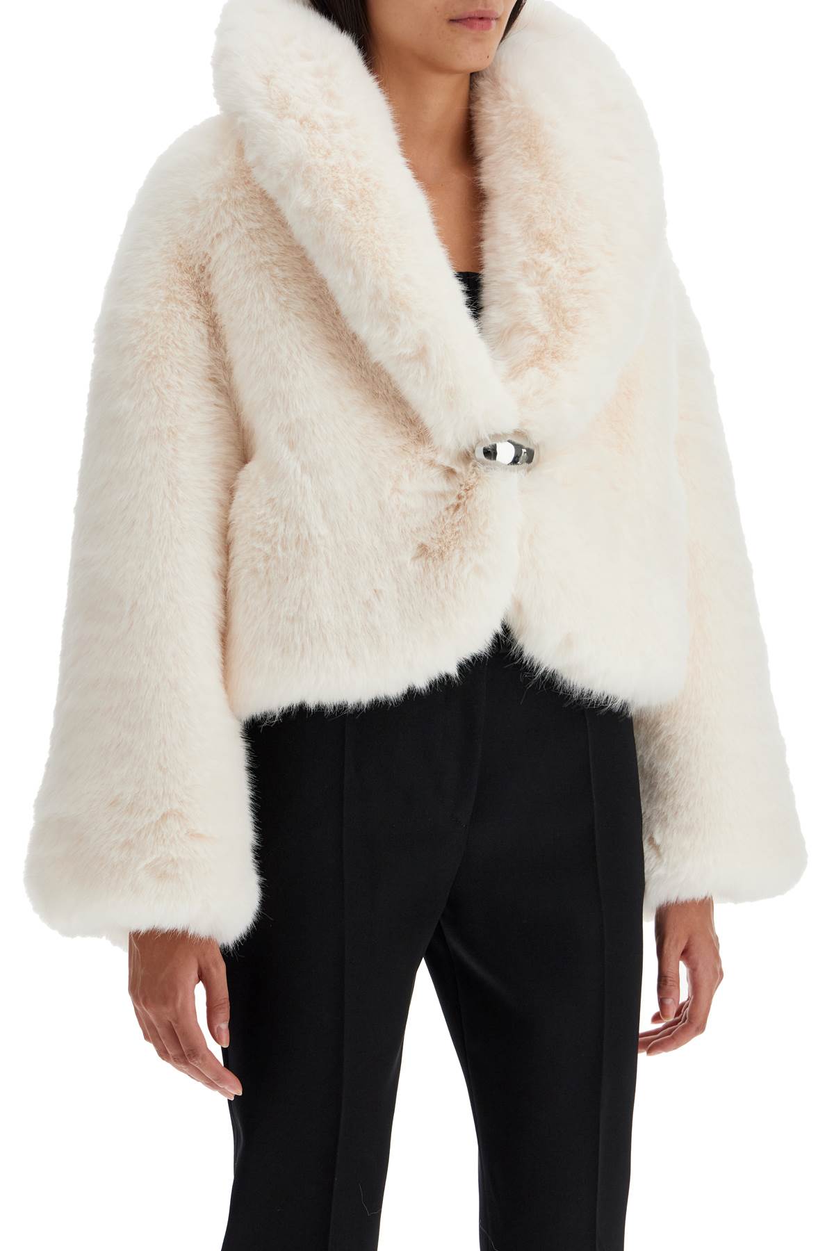 GIUSEPPE DI MORABITO Mini Faux Fur Jacket with Scarf Collar