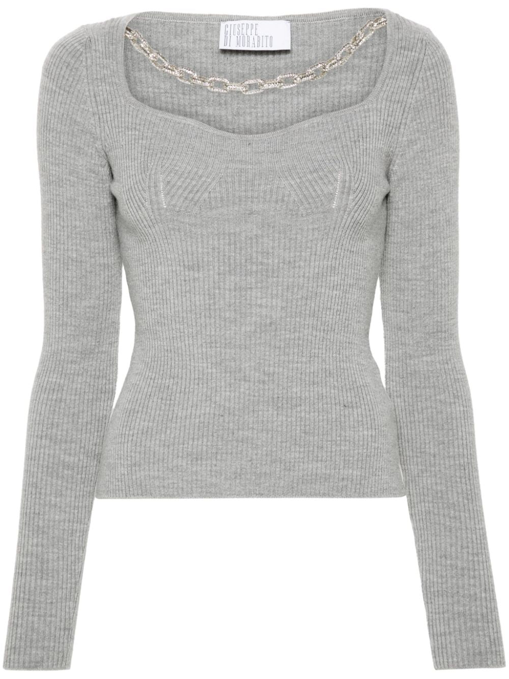 GIUSEPPE DI MORABITO Crystal Chain-Link Grey Sweater - Women's Medium