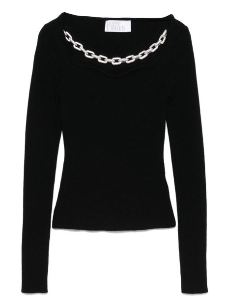 GIUSEPPE DI MORABITO Elegant Black Merino Wool Sweater with Crystal Details