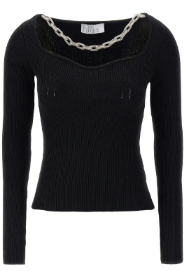 GIUSEPPE DI MORABITO Elegant Black Merino Wool Sweater with Crystal Details