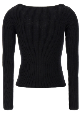 GIUSEPPE DI MORABITO Elegant Black Merino Wool Sweater with Crystal Details