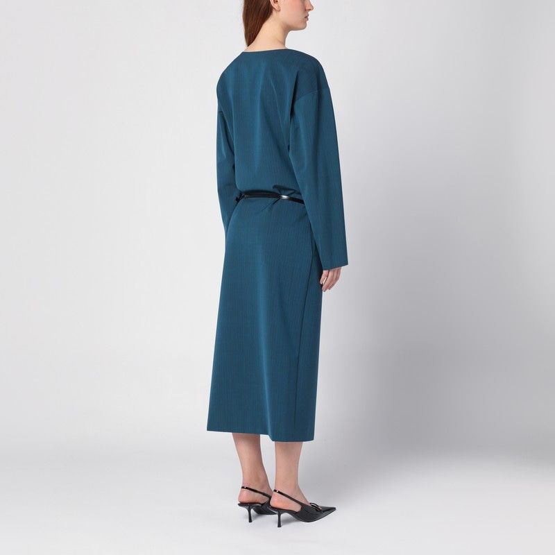 PHILOSOPHY DI LORENZO SERAFINI Elegant Wool-Blend Midi Dress with Adjustable Belt for Women