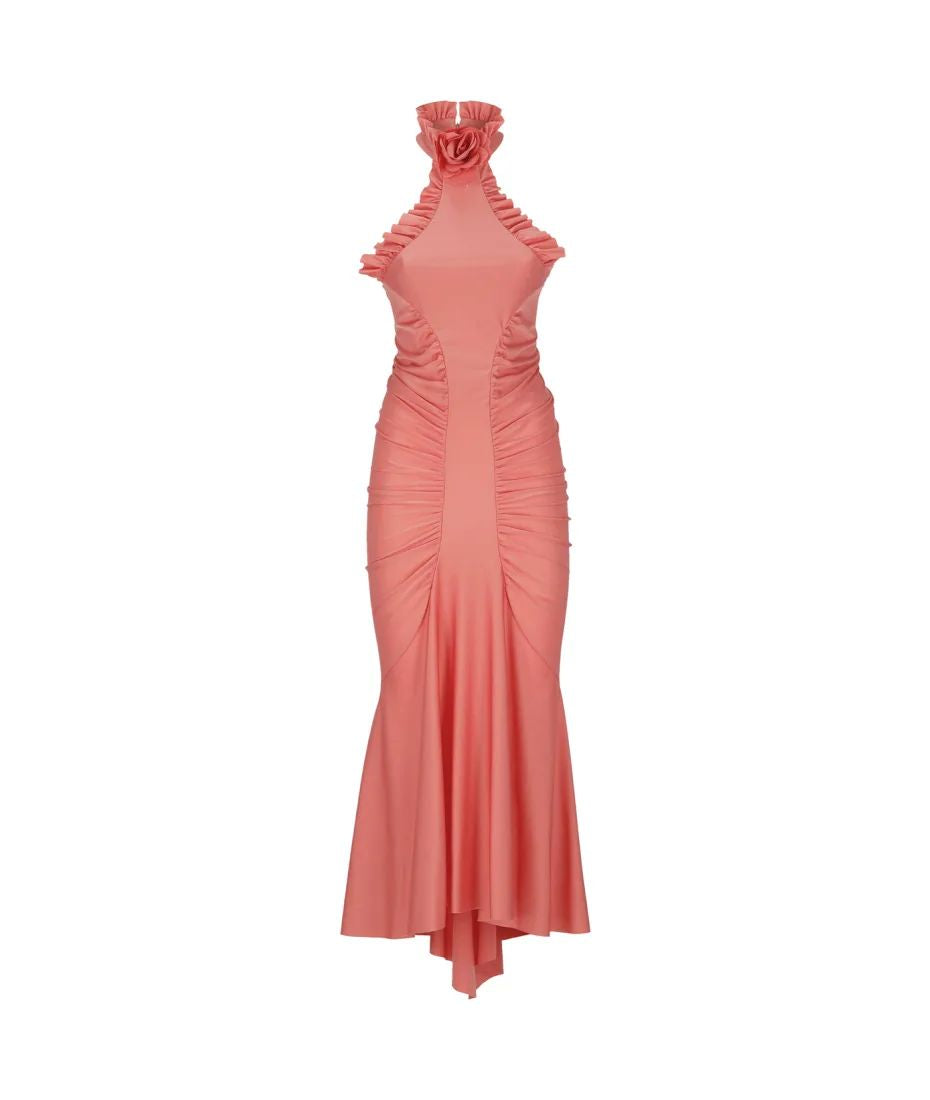 PHILOSOPHY DI LORENZO SERAFINI Fuchsia Lycra Ruffle Midi Dress for Women - SS24 Collection