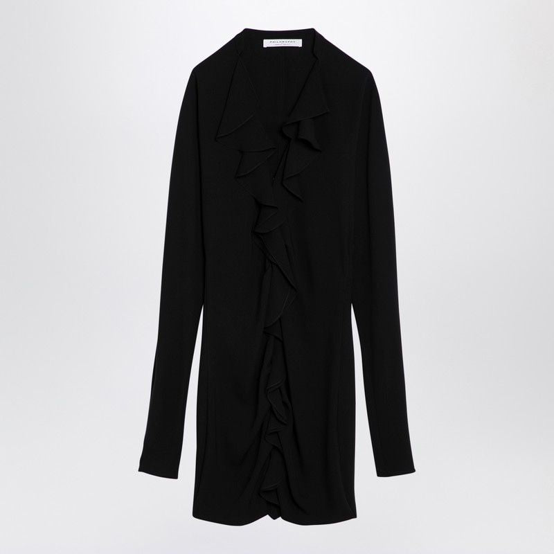 PHILOSOPHY DI LORENZO SERAFINI Elegant Black Mini Dress with Ruffled Detailing