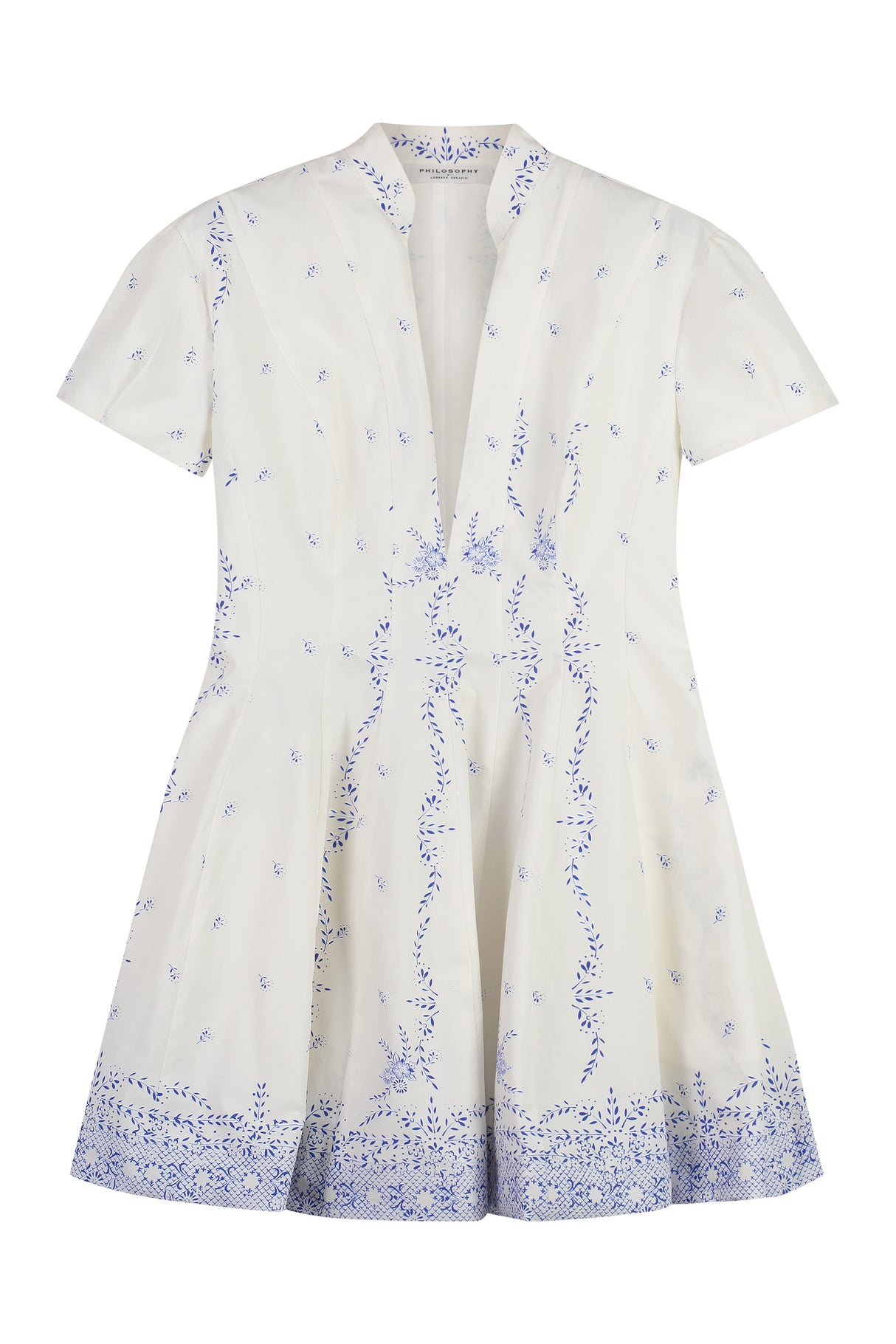 PHILOSOPHY DI LORENZO SERAFINI White Poplin Mini Dress with Flared Skirt and Side Pockets for Women