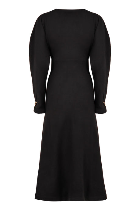 PHILOSOPHY DI LORENZO SERAFINI Elegant Wool-Blend Midi Dress with Boat Neckline