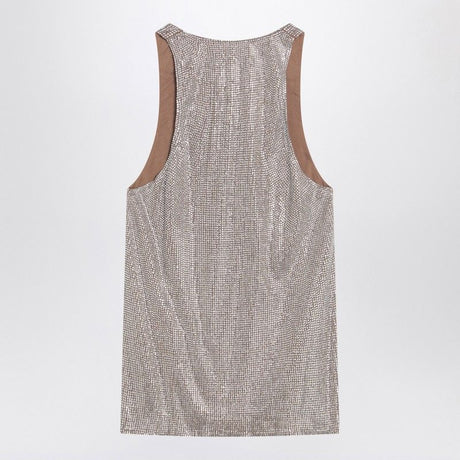 GIUSEPPE DI MORABITO Sparkling Rhinestone Tank Top with Wide Round Neckline