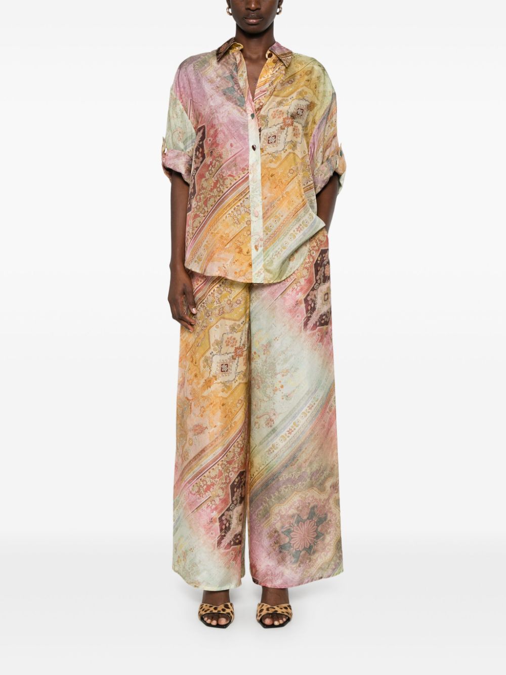 ZIMMERMANN Silk Printed Trousers with Drawstring Waist