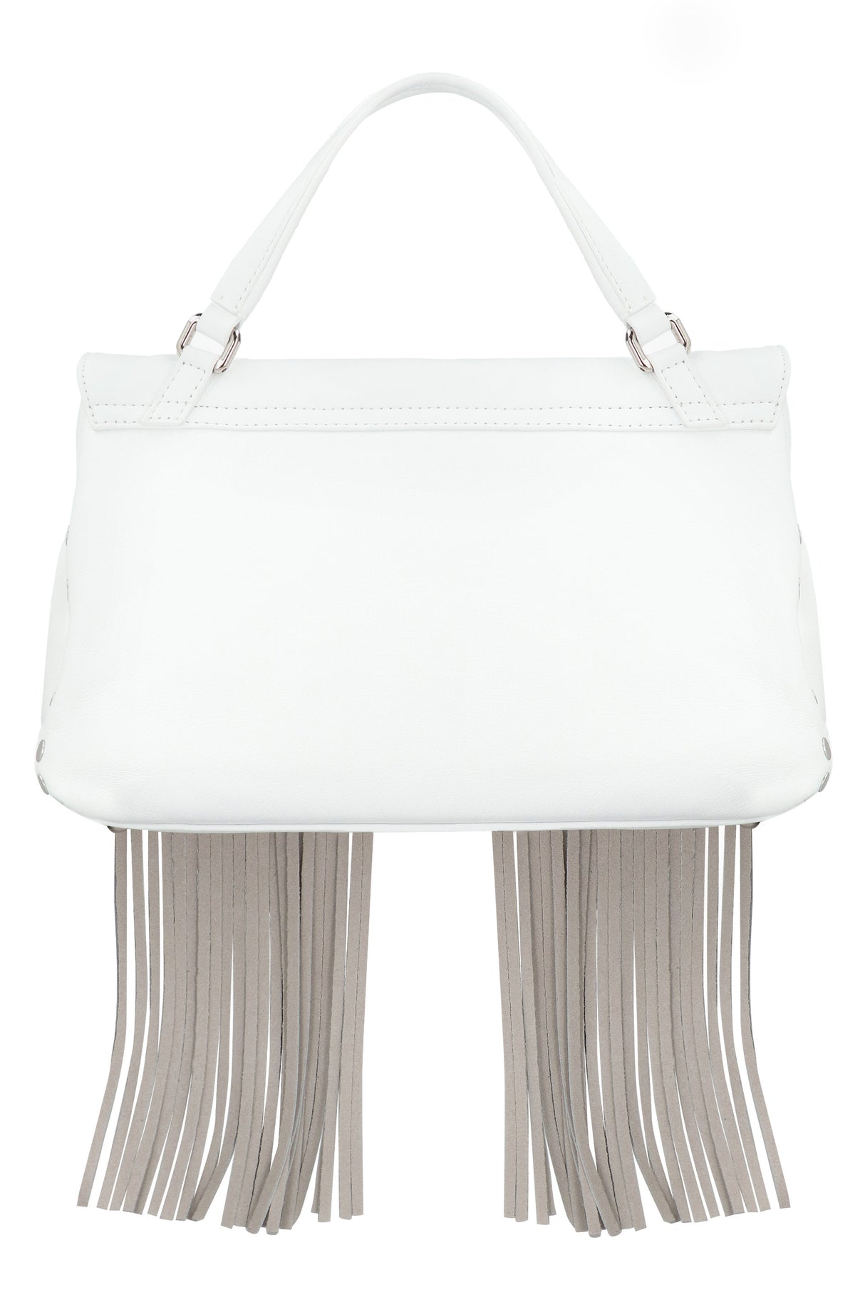 ZANELLATO Stylish White Leather Handbag with Removable Fringes and Silver-Tone Hardware - SS24