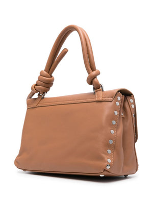 ZANELLATO Tan Leather Handbag with Knot Detailing and Silver-Tone Hardware
