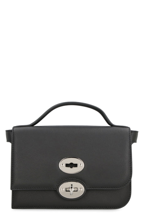 ZANELLATO Black Leather Handbag for Women - FW23 Piuma Line with Adjustable Strap and Internal Pocket