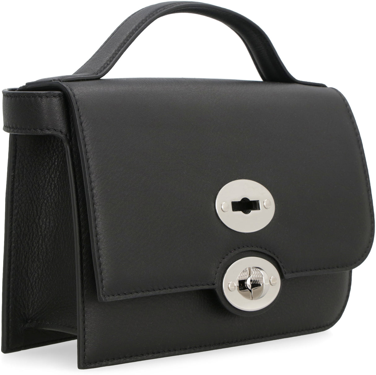 ZANELLATO Black Leather Handbag for Women - FW23 Piuma Line with Adjustable Strap and Internal Pocket