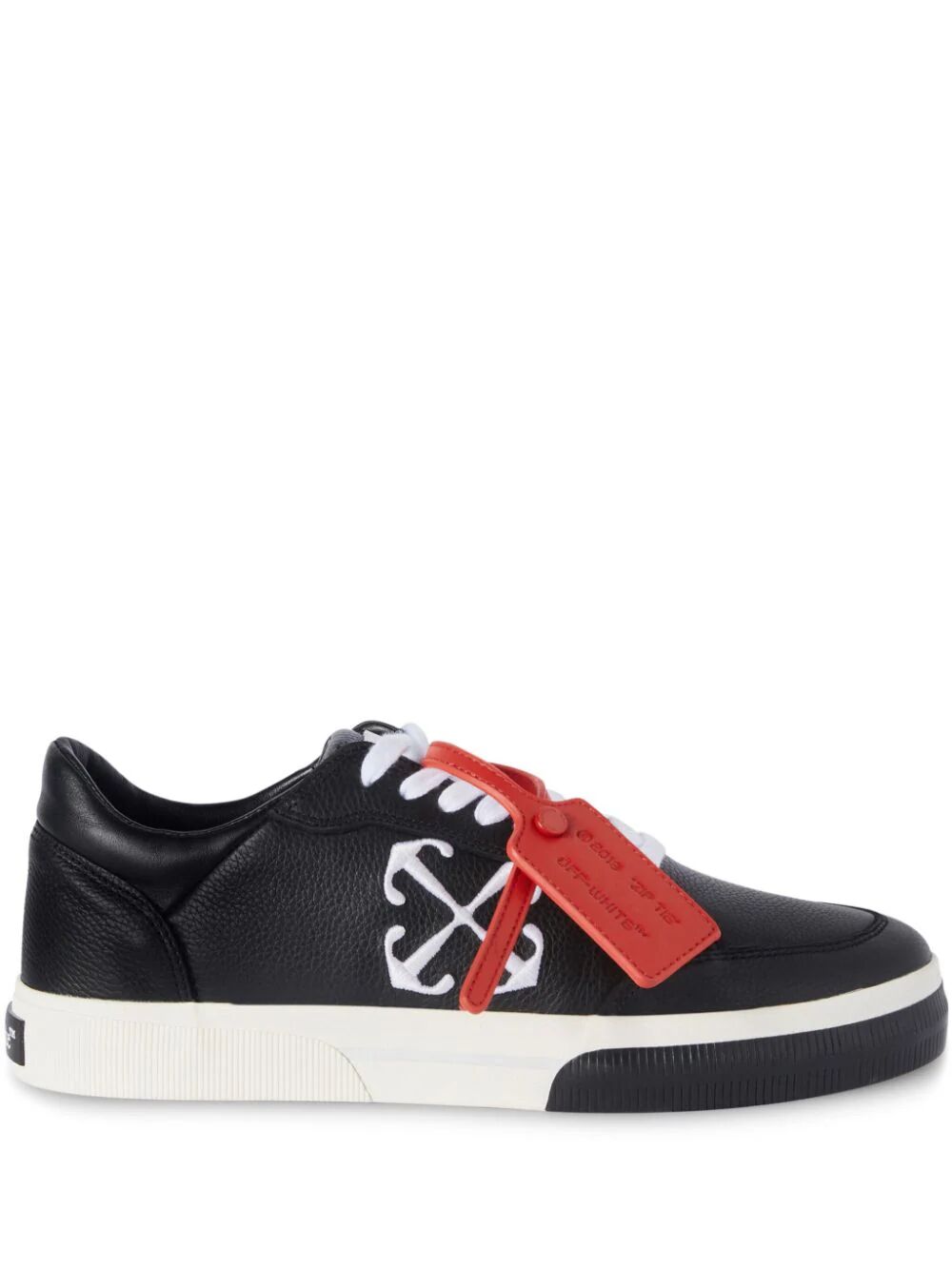 OFF-WHITE Men's Black Vulcanized Leather Sneakers for Summer 2024