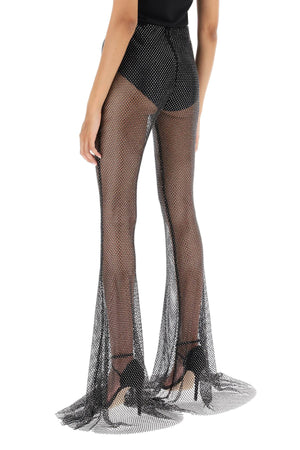 GIUSEPPE DI MORABITO Black Rhinestone Studded Fishnet Knit Pants for Women - FW23 Collection