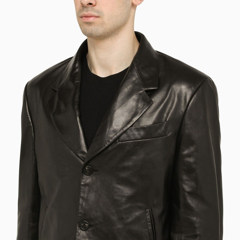 FERRAGAMO Elegant Black Leather Jacket - Single-Breasted