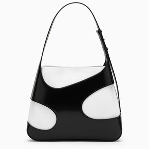 FERRAGAMO Chic Black and White Canvas-Leather Medium Shoulder Handbag with Cut-Out Detail