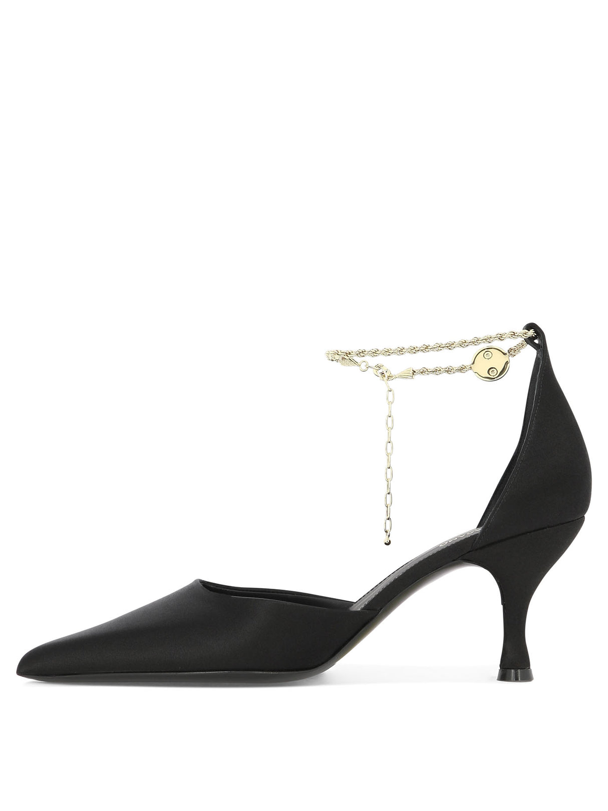 FERRAGAMO Women's Black Ankle Chain Kitten Heel Pumps for SS24