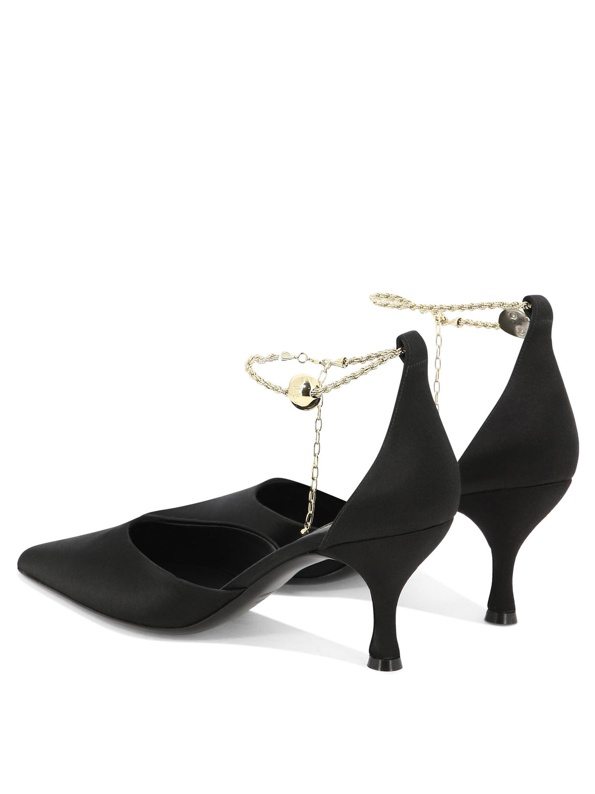 FERRAGAMO Women's Black Ankle Chain Kitten Heel Pumps for SS24