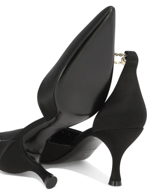 FERRAGAMO Women's Black Ankle Chain Kitten Heel Pumps for SS24