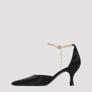 FERRAGAMO Women's Black Ankle Chain Kitten Heel Pumps for SS24