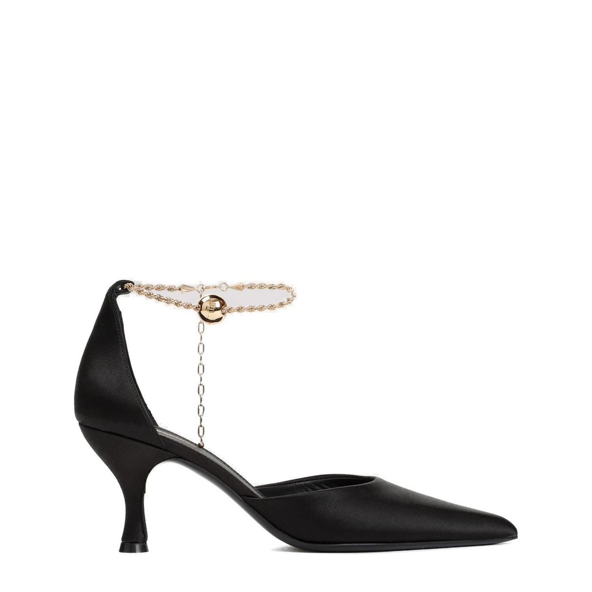 FERRAGAMO Women's Black Ankle Chain Kitten Heel Pumps for SS24