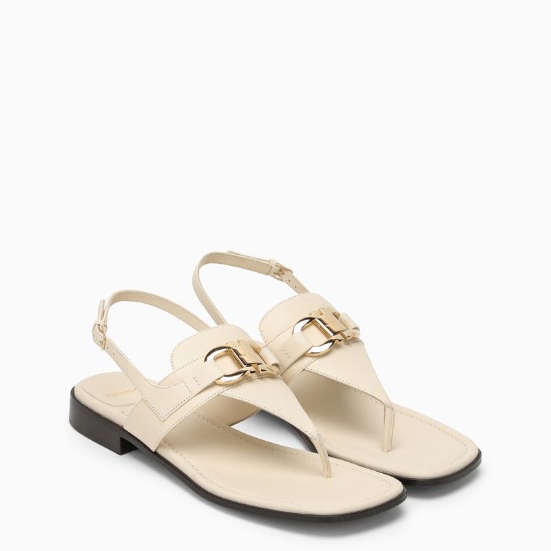 Ivory Gancini Thong Sandal by Ferragamo