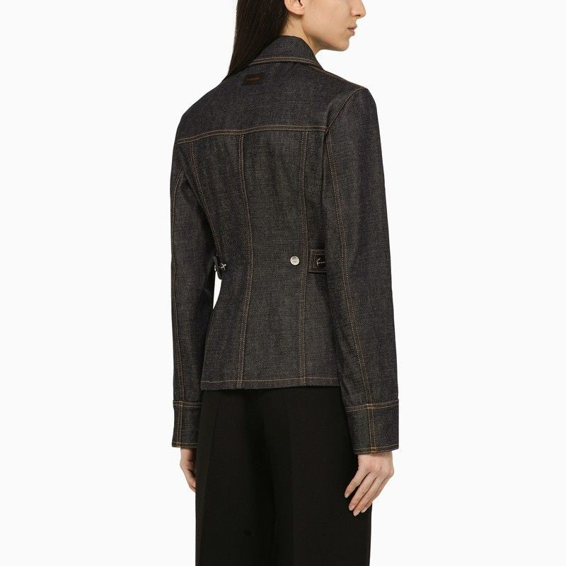 FERRAGAMO Multicolor Dark Denim Single-Breasted Jacket