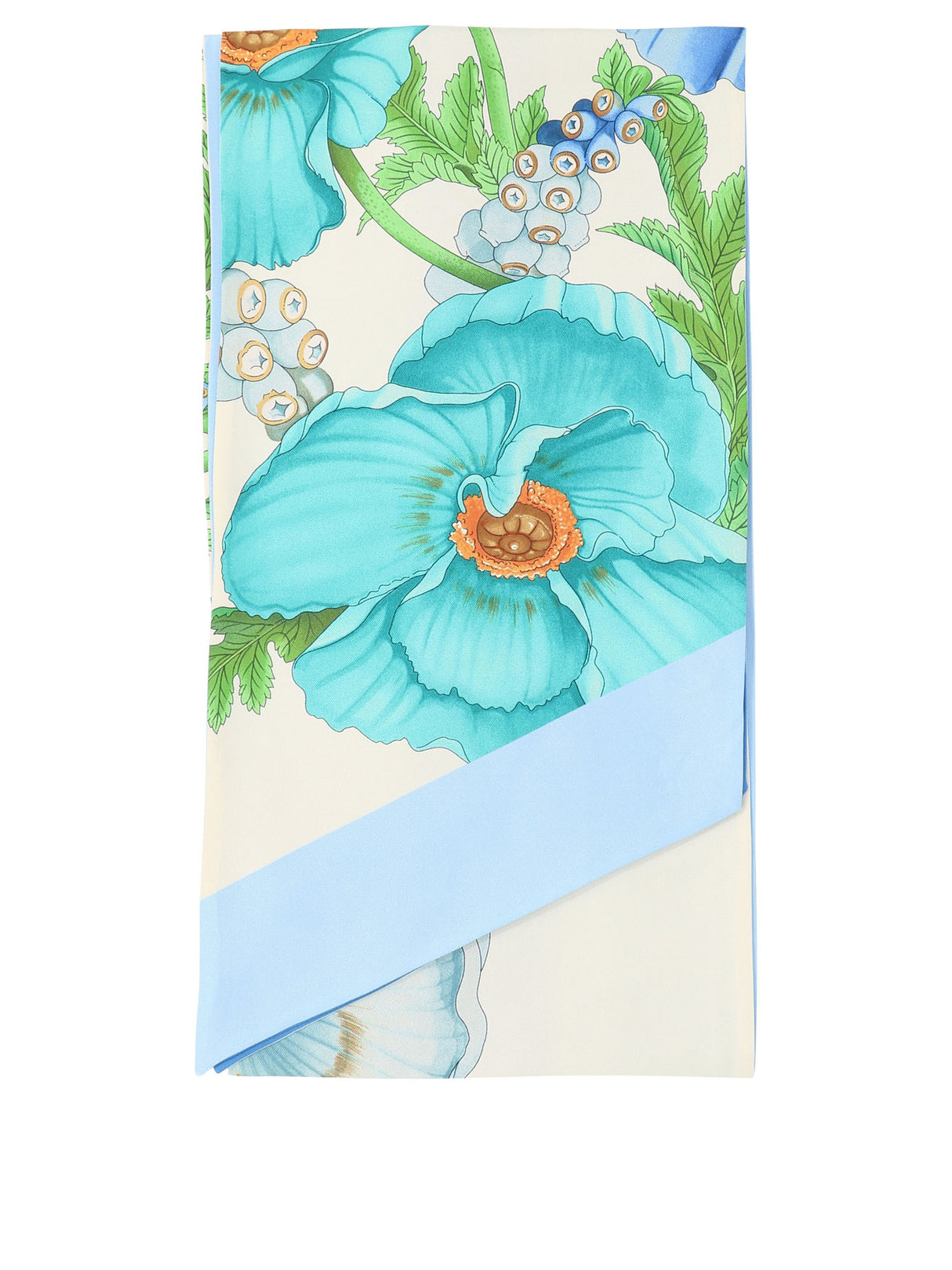 FERRAGAMO Light Blue Silk Scarf with Poppy Print