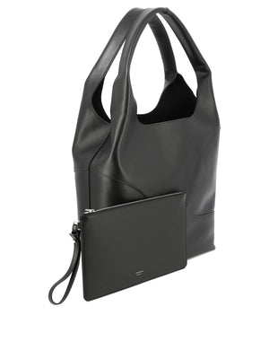 FERRAGAMO Black Cutout Hobo Handbag with Suede Inserts and Removable Pouch for Women
