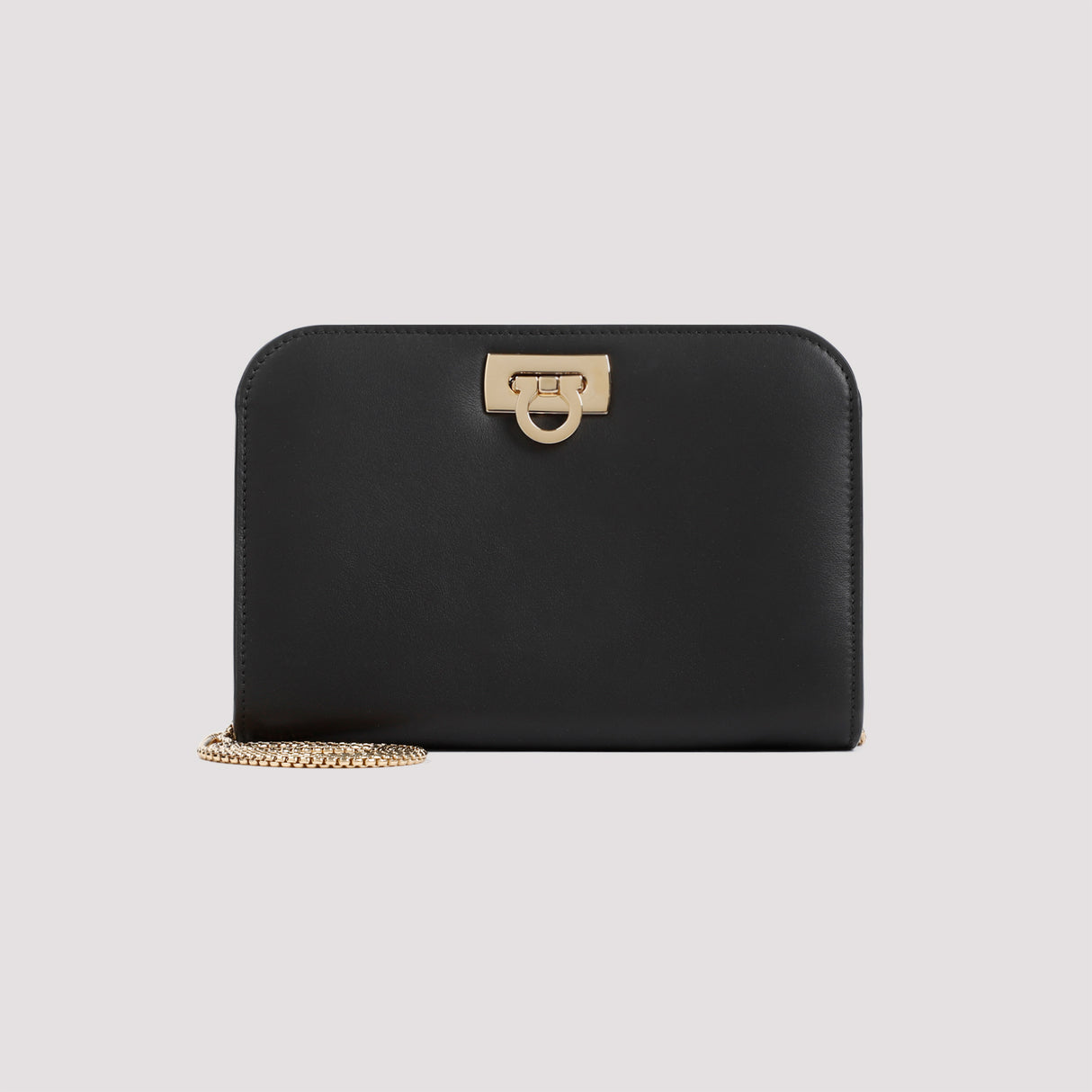 FERRAGAMO Mini Wanda Black Leather Handbag for Women, 18.5x12x5 cm
