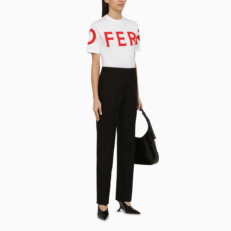 FERRAGAMO White Cotton Crew-neck T-shirt with Logo for Women