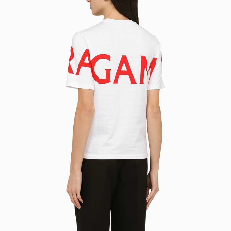 FERRAGAMO White Cotton Crew-neck T-shirt with Logo for Women