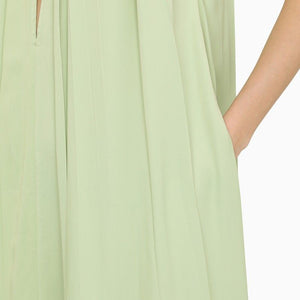 FERRAGAMO Green Viscose Sleeveless Long Dress with Contrasting High Collar